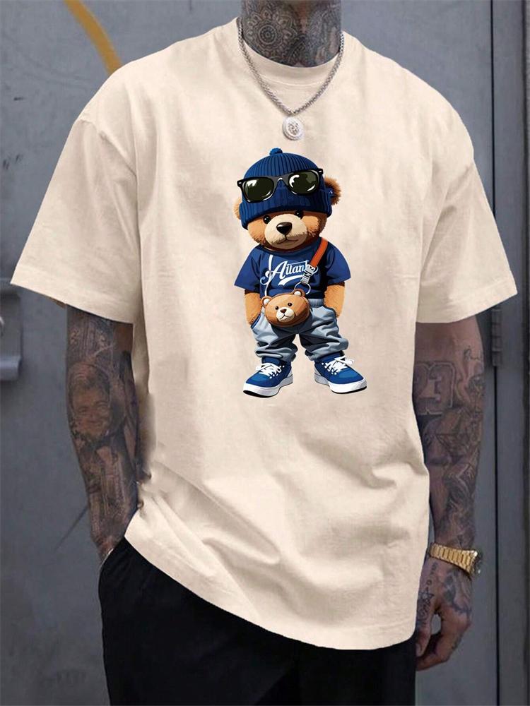 Luxury Little Bear Print Print Tshirt Summer Casual O-Neck Short Sleeve Clothes Harajuku Unisex Cotton Tee Streetwear Tops