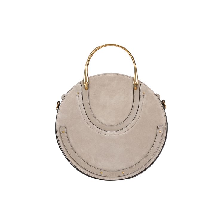 Chloe Color Block Leder Goldene Schnalle Runde Leder Schultertasche Crossbody Tasche Mittel Damen Taschen Grau CHC18SS333HFV23W
