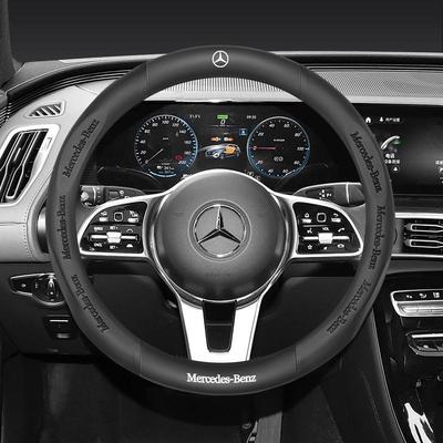 38cm Kožený 3D Ražený Protiskluzový Potah Volantu pro Mercedes Benz Třída C Třída E Třída S GLA GLB GLC GLE GLK GLS