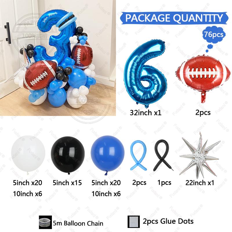 

76pcs Rugby Explosion Star Balloon Blue Number Birthday Balloon Set Sports Theme Party Decoration Children s Baptismal Supplies As The Picture