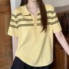 Navava Women Line Point Button Collar Short Sleeve Knit Top Nk3631