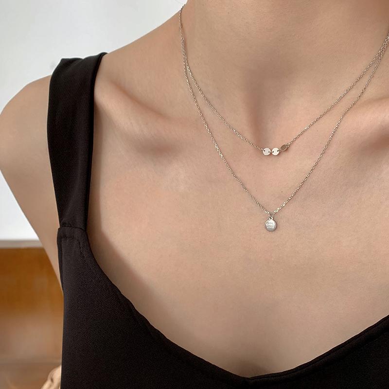 

ANENJERY двухслойное ожерелье с круглым диском и буквами на ключице для женщин, ожерелье с подвеской на удачу, ювелирные изделия S-N700 серебряный