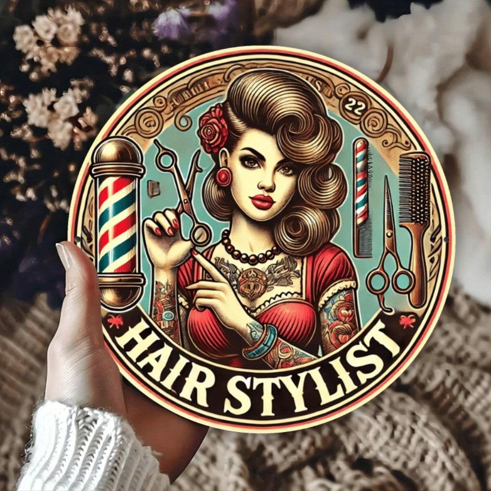 Retro Hairdresser Metal Tin Sign 8x8 Inch 2D Flat Wall Art For Barbershop Salon Cafe Farmhouse Durable Decor