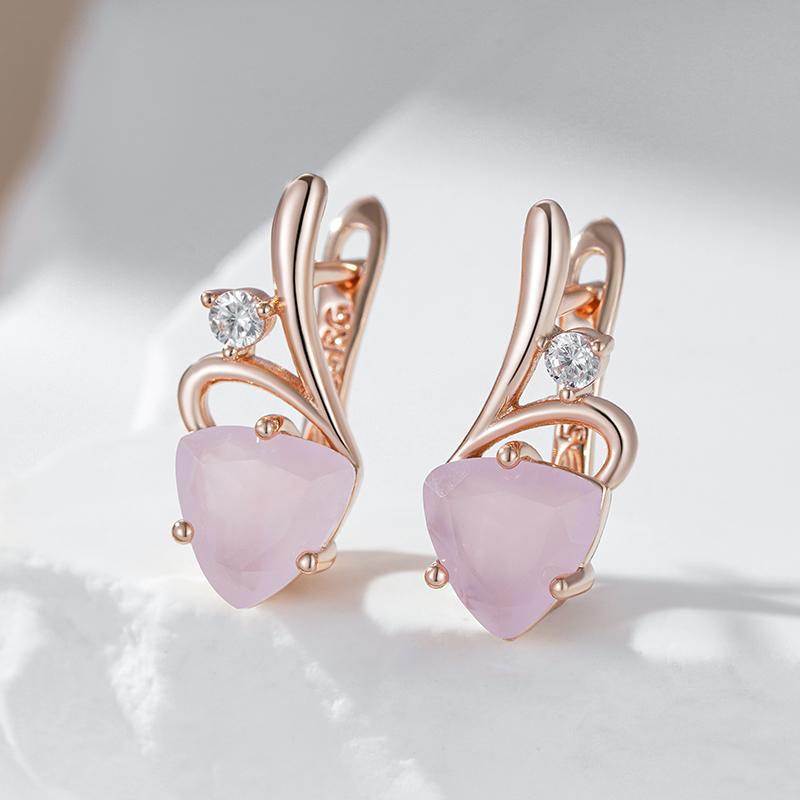 Rose Gold Color Drop Earrings For Women Unusual Pink Natural Zircon Accessories Fashion Daily Vintage Jewelry