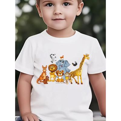 Sommer Jungen Mode Kurzarm T-Shirt, Tierkollektion Cartoon Muster Druck Outdoor Freizeit Oberteil