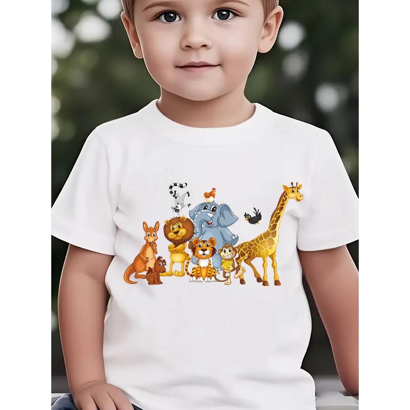 Summer Boys Fashion Short-Sleeve T-Shirt, Animal Collection Cartoon Pattern Print Outdoor Casual Top 110