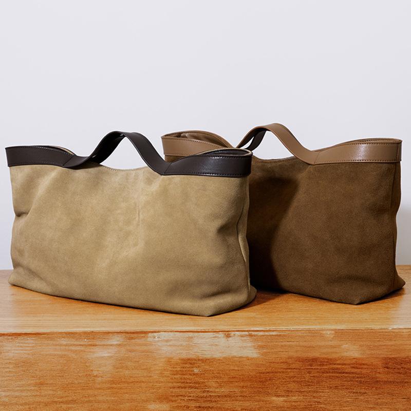 2026 Fall Winter New Suede Leather Tote Bag Unique Vintage Large Capacity Shoulder Crossbody Handheld Bag Durable Women Handbag