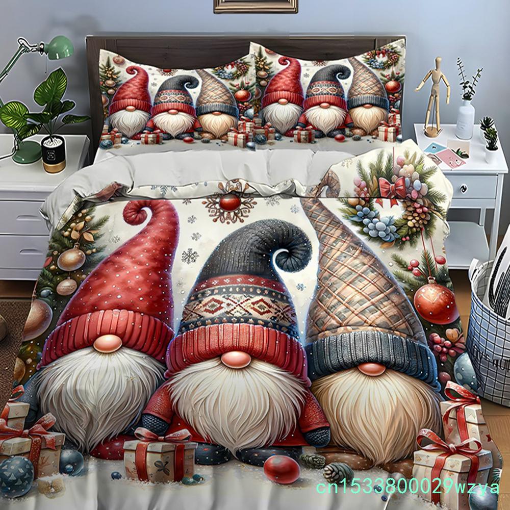 Weihnachtsgnom-Druck Bettwäsche-Set Bettbezug 1 Bettbezug 2 Kissenbezüge Bettwäsche-Set für Erwachsene und Kinder Luxuriöse Weihnachtsgeschenke