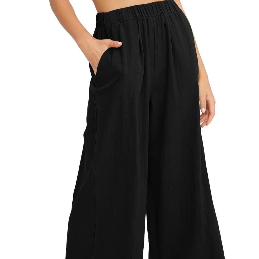 Cotton and Linen Women's Solid Color Trendy Brand High Waist Loose Casual Wide Leg Pants