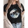 Women Crane Great Wave Graphic T-Shirt Summer Short Sleeve Animal Print Loose Fit Tops Female Casual Fashion Streetwear Art Tee