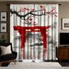 2pc Red Torii gate and cherry blossom black and white gray curtains   polyester fabric   suitable for bedroom living room