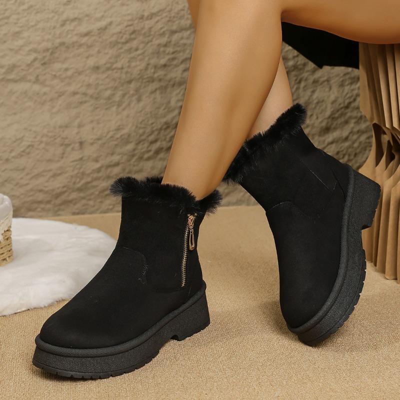 Large Size Medium Tube Snow Boots for Women's Winter New Velvet Thickened Side Zipper Cold-proof Snow Boots for Women