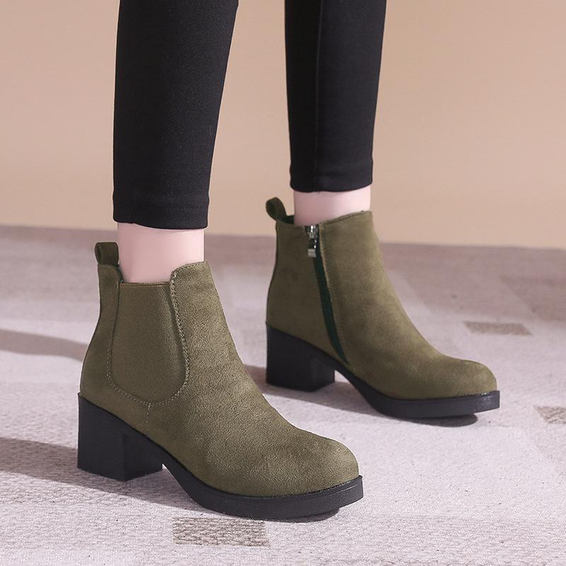 Autumn and winter new suede Martin boots round head thick heel solid color short boots European beautiful woman 35