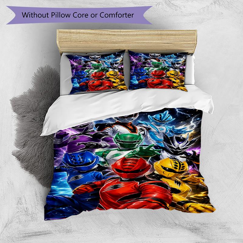 Set copripiumino 3 pezzi (1*Copripiumino + 2*Federe, Senza Nucleo),Set Biancheria da Letto con Stampa Mighty Morphin Power Rangers, Decorazione Camera da Letto, Stagione Unica, Compleanno
