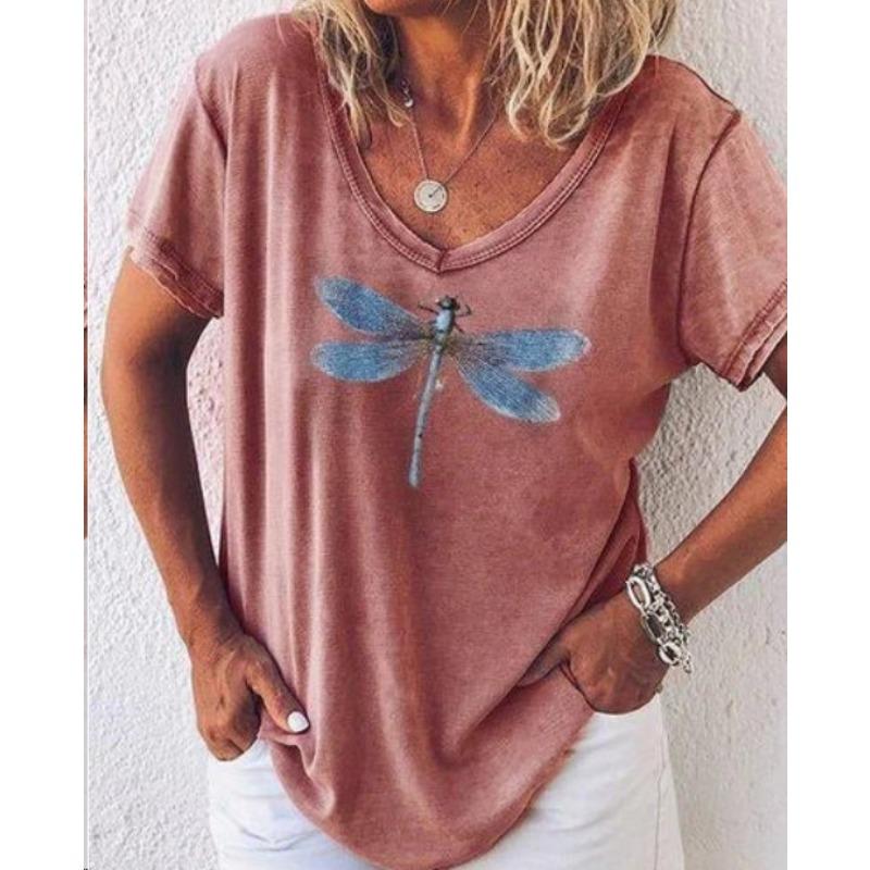 Casual Bohemian Print Women's Short Sleeve V-Neck Top T-Shirt