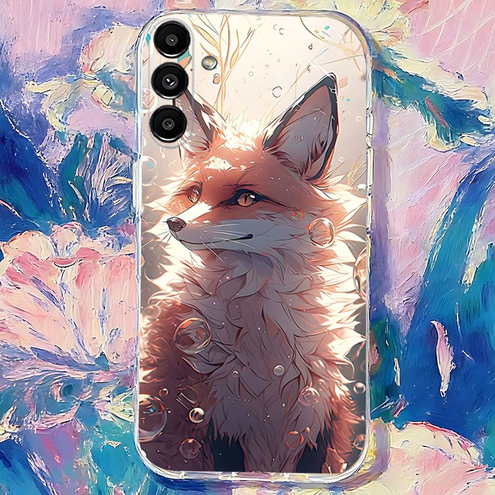Cartoon Kawaii cute fox Phone Case For Samsung S30,S25,S24,S23,S21,S22,S20,S10,5G,FE,lite,PIus,Ultra Transparent Cover