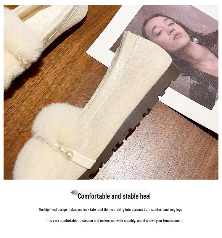 Women's Summer Flat Fur Bean Shoes with Rabbit Hair, Plus Size, Wear Outdoors