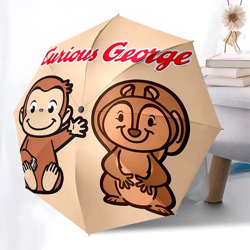 Curious George, Monkey Automatic Opening and Closing, 8 Rib Structure Portable Umbrella, Suitable for Men and Women In All Seasons Perfect