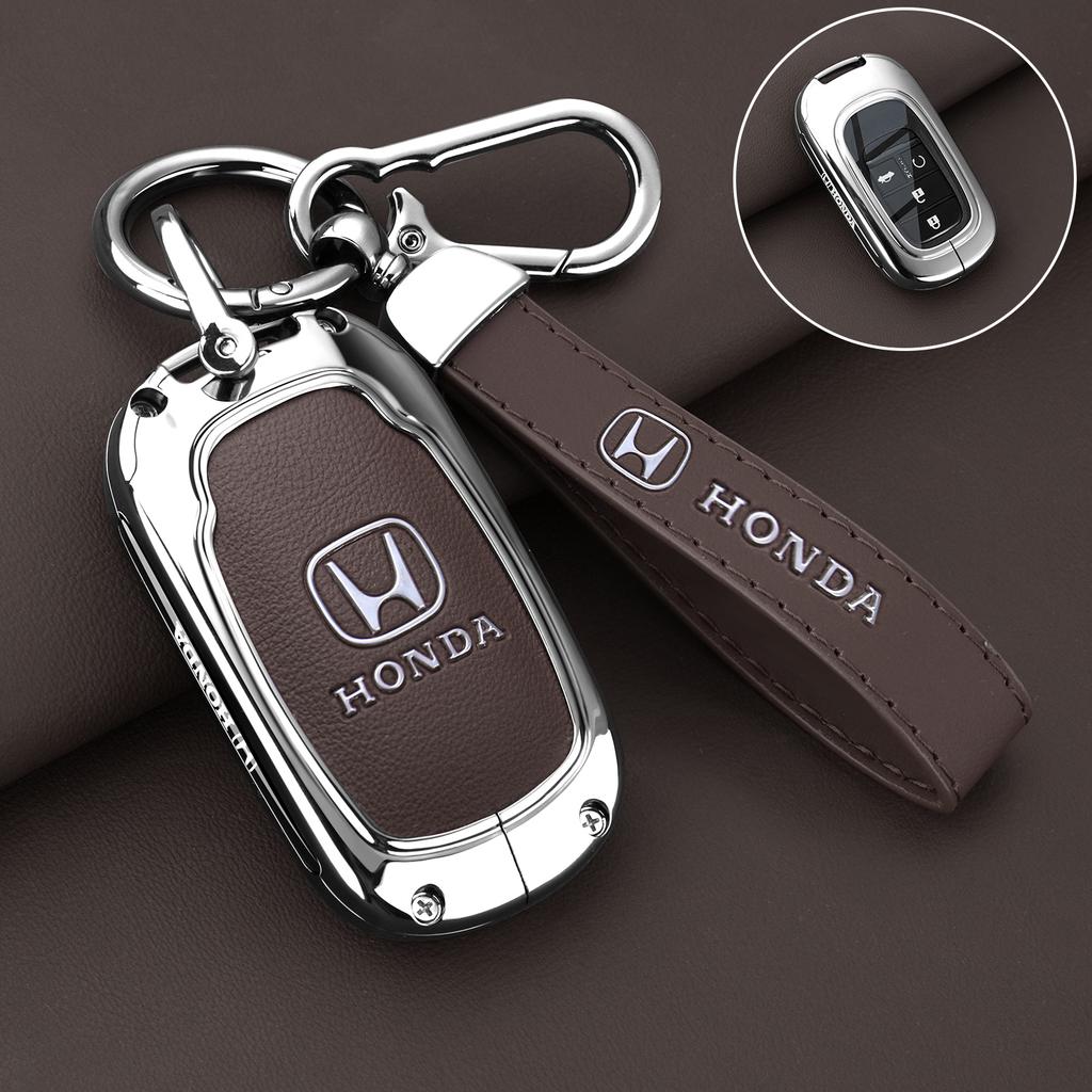 Leather Zinc Alloy Car Remote Key Case Cover For Honda Civic 11th Gen Accord Vezel Freed Pilot CRV 2021 2022 Protector Accessory