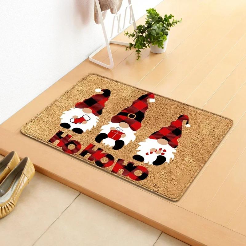 Christmas Santa Reindeer Tree Doormat Festive Holiday Design Merry Christmas Mat for Entryway Home Decor
