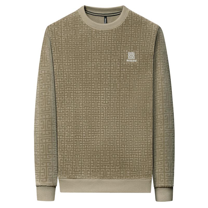 Men's Double-Sided Chenille Jacquard Round Neck Hoodie, Velvet-Lined, Loose Fit, Winter 2025 Warm Top