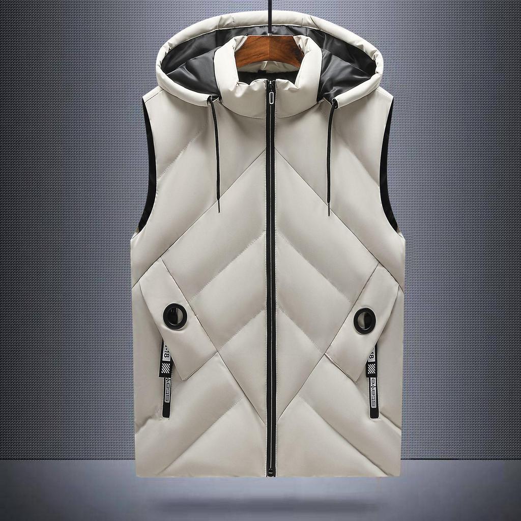 Men's Large Hooded Slim Fit Down Cotton Vest - Youth Trend Waistcoat