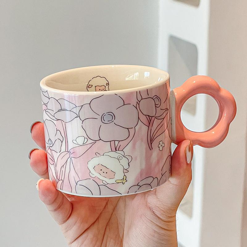 High-Value Ceramic Cup Household Cute Couple Coffee Cup Souvenir Tulip Water Cup