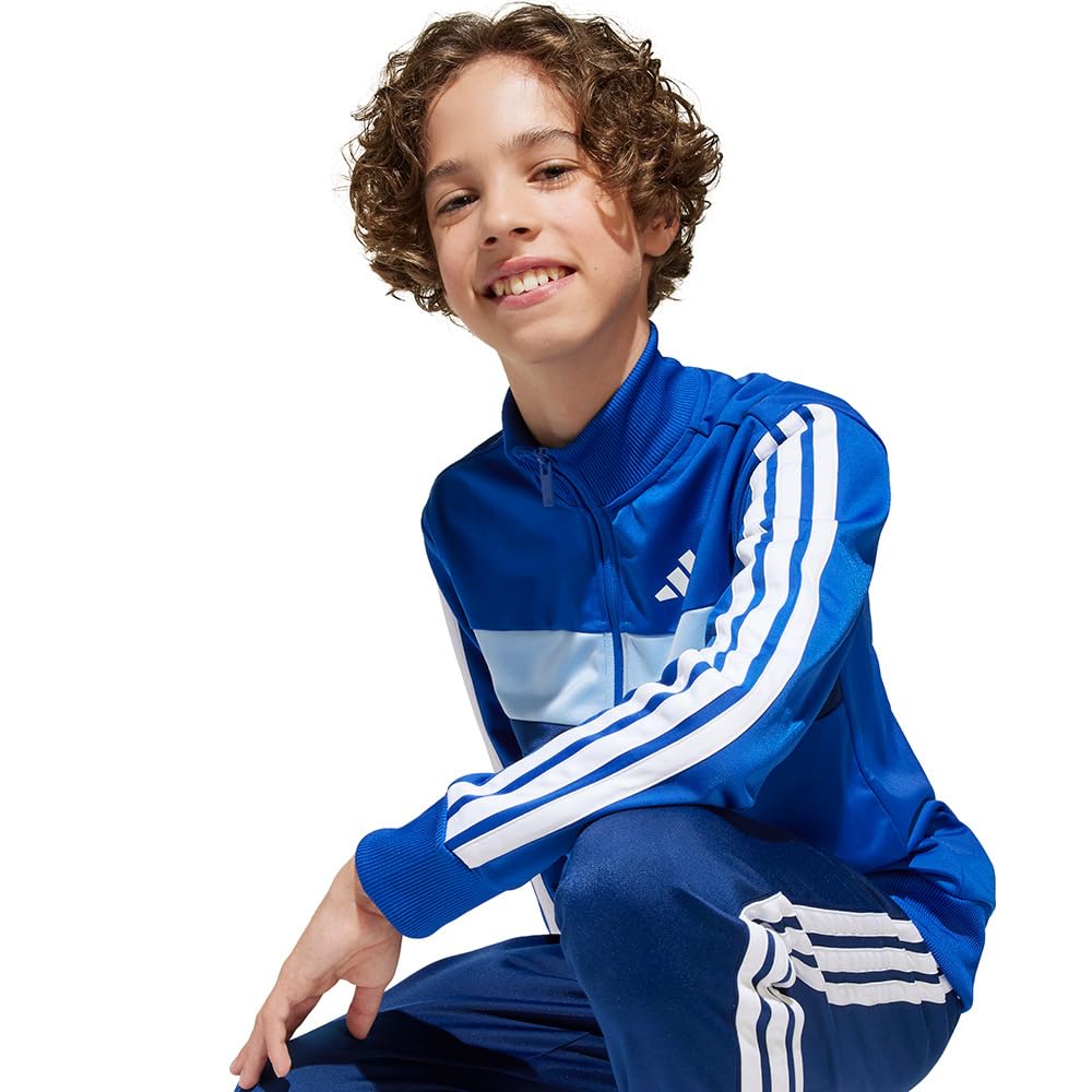 Adidas TIBE Tracksuit Team Royal Dark Size 130 Kids' Set, Unisex, KQG66, Top Blue/White/Glow Blue, Bottom Blue/White (JC7518),