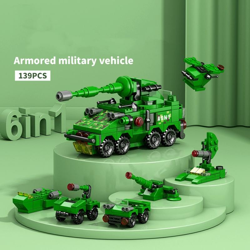 6IN1 Engineering Car Truck Tank City Building Blocks Police Helicopter Bricks Fire Fighting Brick Toys Gift for Children Kids