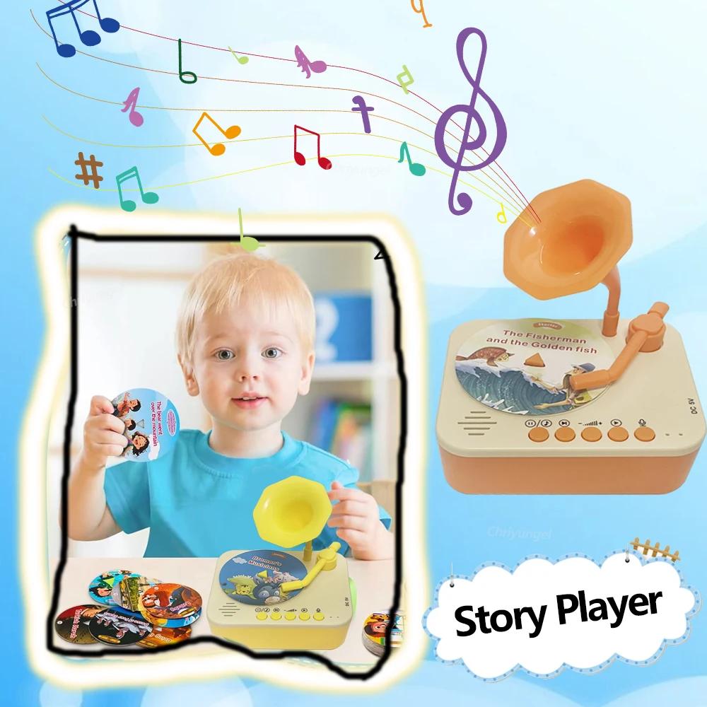 Kids Story Player Gramophone Music Toy with 93 Cards for Early Education Toddler Record Player Phonograph Learning Toys Gifts