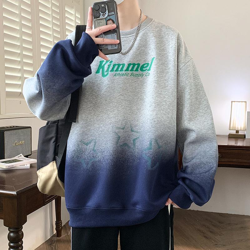 Autumn Tops for Men Middle School Students Loose Round Neck Gradient Color Long Sleeve T-shirt Big Children's Jacket Teenagers Autumn Sweatshirt