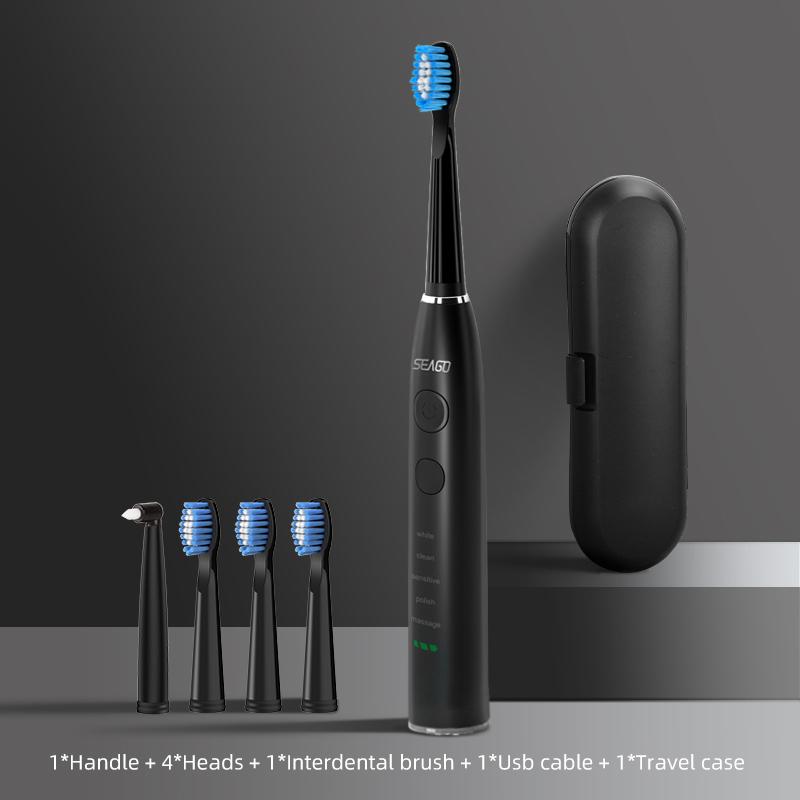 Electric Toothbrush USB Rechargeable Adult 360 Days Long Battery Life IPX7 4 Replacement Heads Travel Box  SG-575