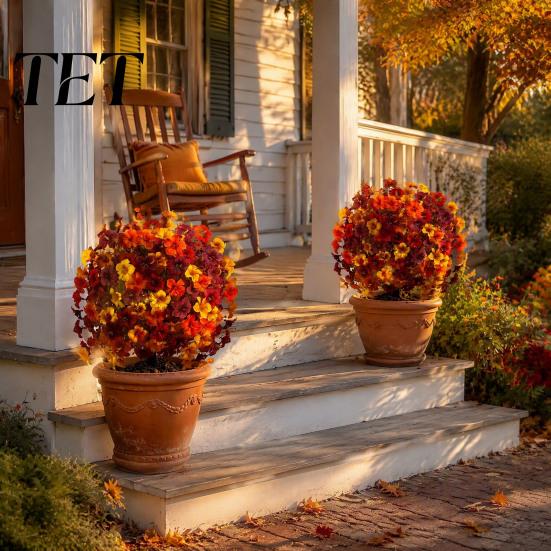 Realistic Floral Arrangements for Living Room Artificial Fall Flowers Outdoors, Fake Autumn Topiary Ball, UV Resistant Faux Mums with Ground