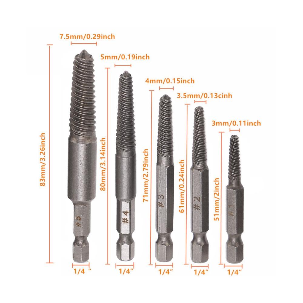 5PCS Strong Toughness Damaged Screw Extractors Bolt Extractor Tool  For Damaged Bolts