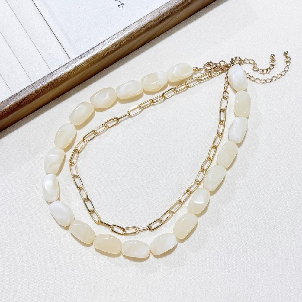 2Pcs/Set Stone Colorful Resin Necklace Bead Clavicle Chain Creative Stone Beads Short Choker  Girls
