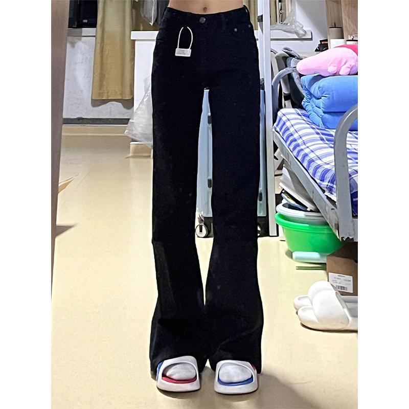 Retro Distressed Yellow Mud Dyed Flared Jeans - Elastic Slimming Small Size for Women, Perfect for Spring & Autumn.