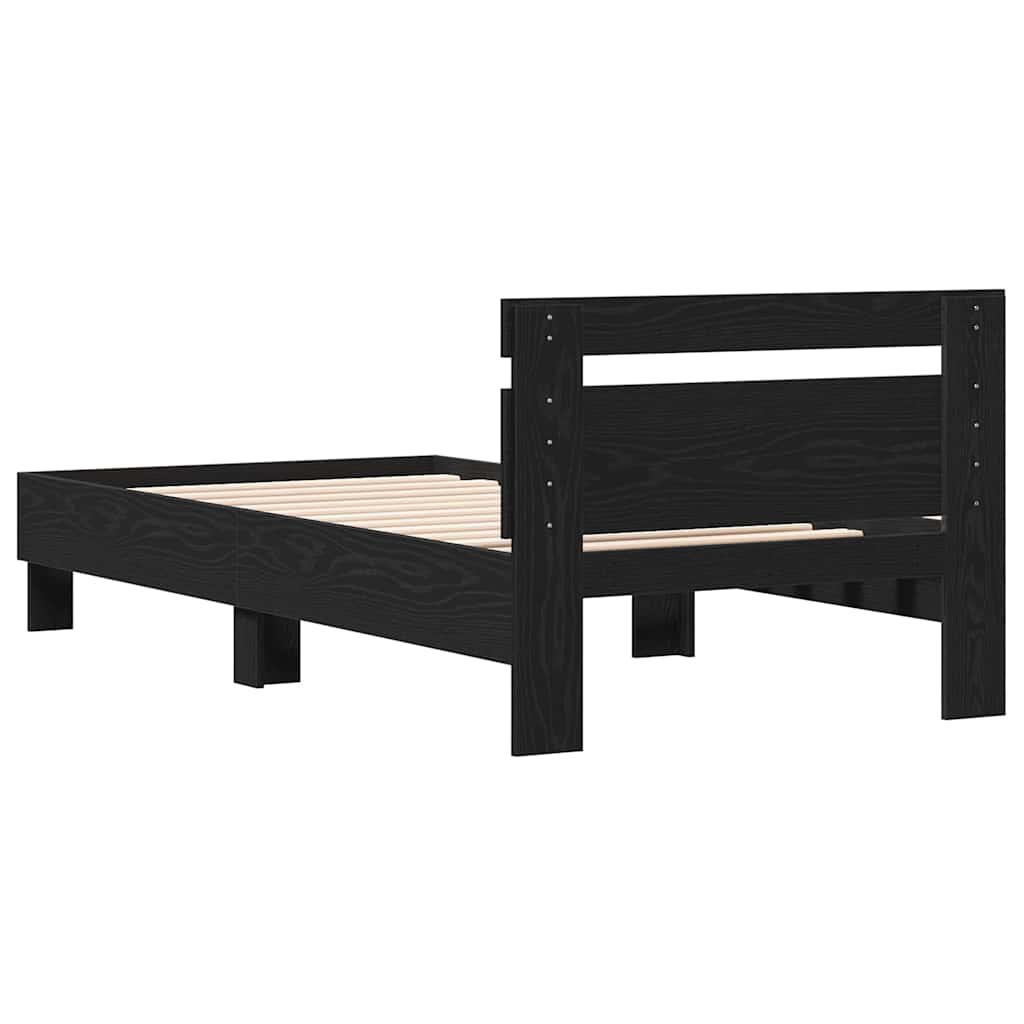 Bed Frame Black Oak Effect 193 x 95 x 88 cm Engineered Wood