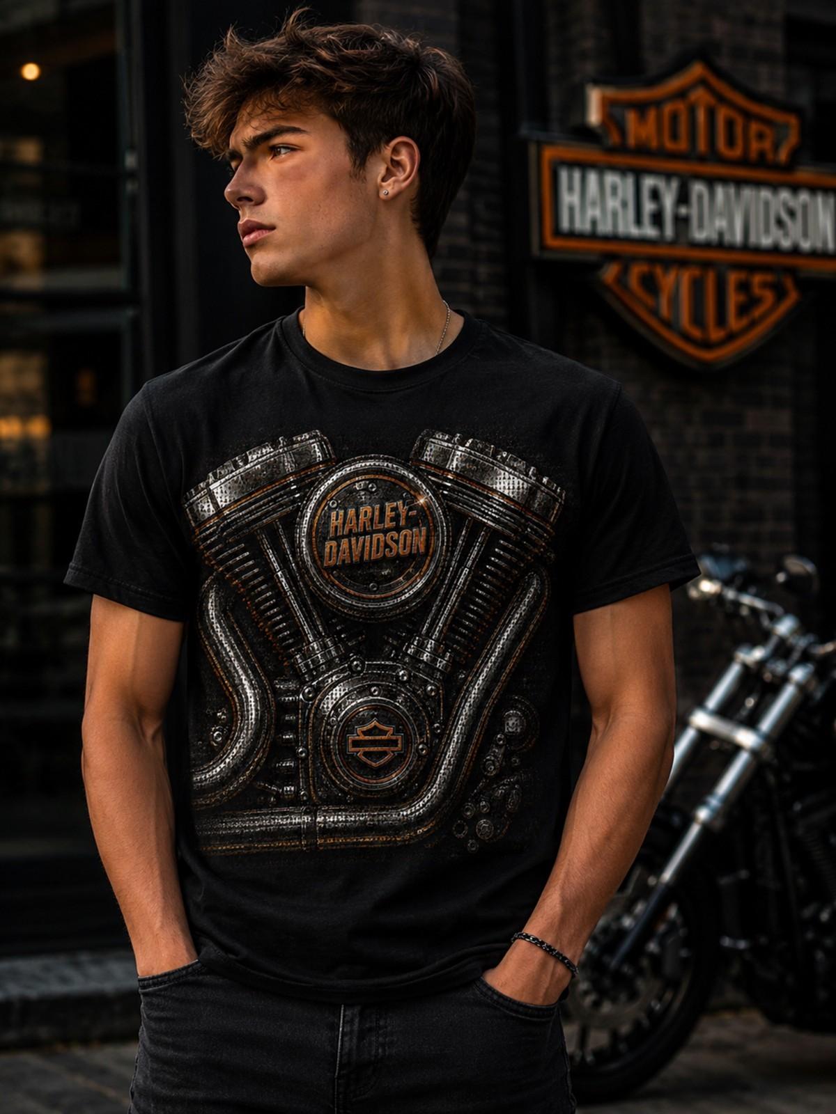 Harley-Davidson V-Twin Mosaic Edition | Iconic 3D Chrome Engine Artwork- XXXXL