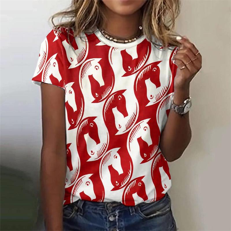 Vintage West Cowboy Horse Print T Shirts Feamle Casual Fashion Y2k Top Clothes Girls Street Loose Tees Summer Clothes Women 2025