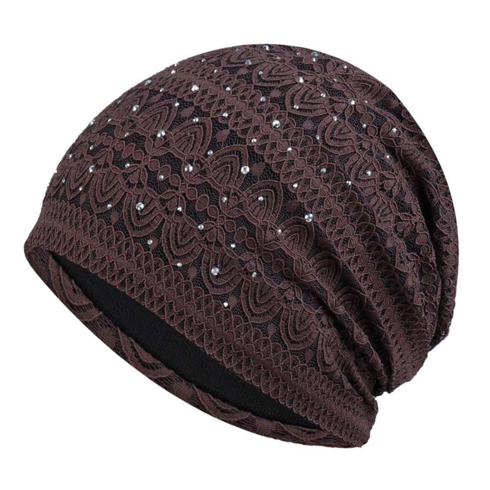 Ethnic Style Warm Bonnet Caps Rhinestones Hijab Turban Cap Casual Lace Beanie Hats  Autumn Spring
