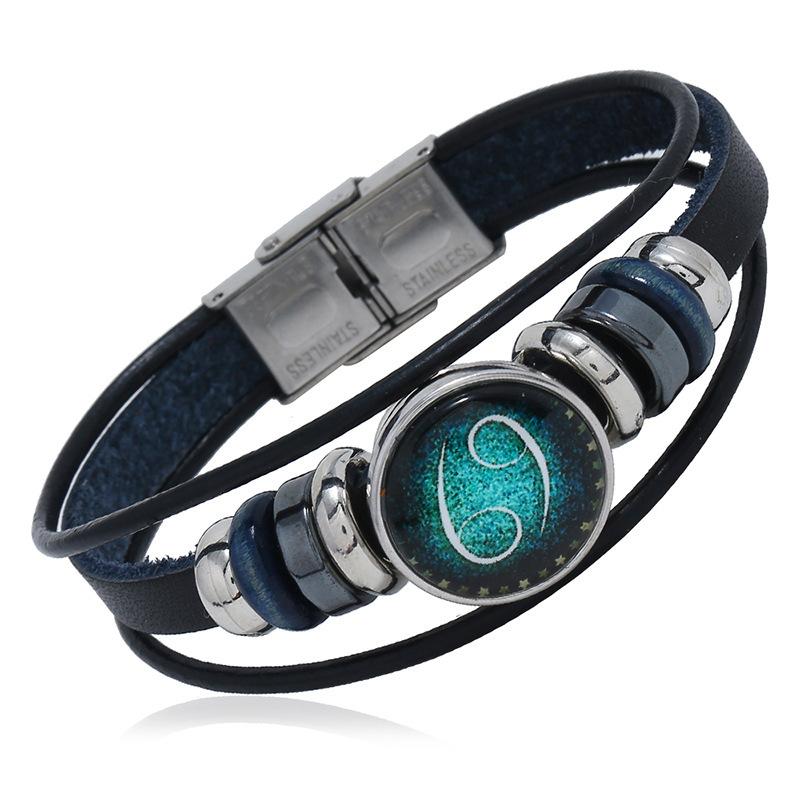 Multi Layer Constellation Leather Bracelet 12 Zodiac Sign Adjustable Fashion Jewelry for Unisex Gift Occasion