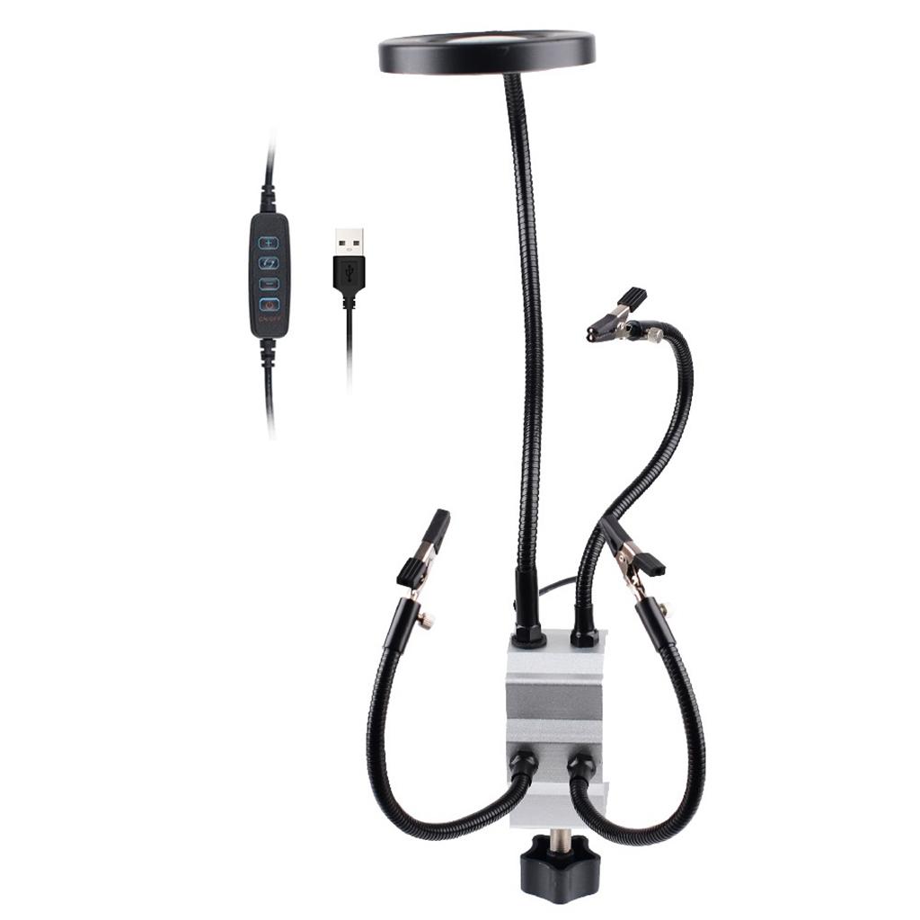 Helping Hands Soldering Third Hand PC-B Holder Tool LED Lighted Magnifying with 4 Flexible Arms Electronics Repair