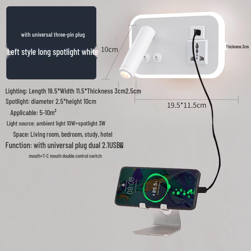 Modern Minimalist Indoor LED Wall Lamp with USB Reading Light for Bedroom or Living Room.