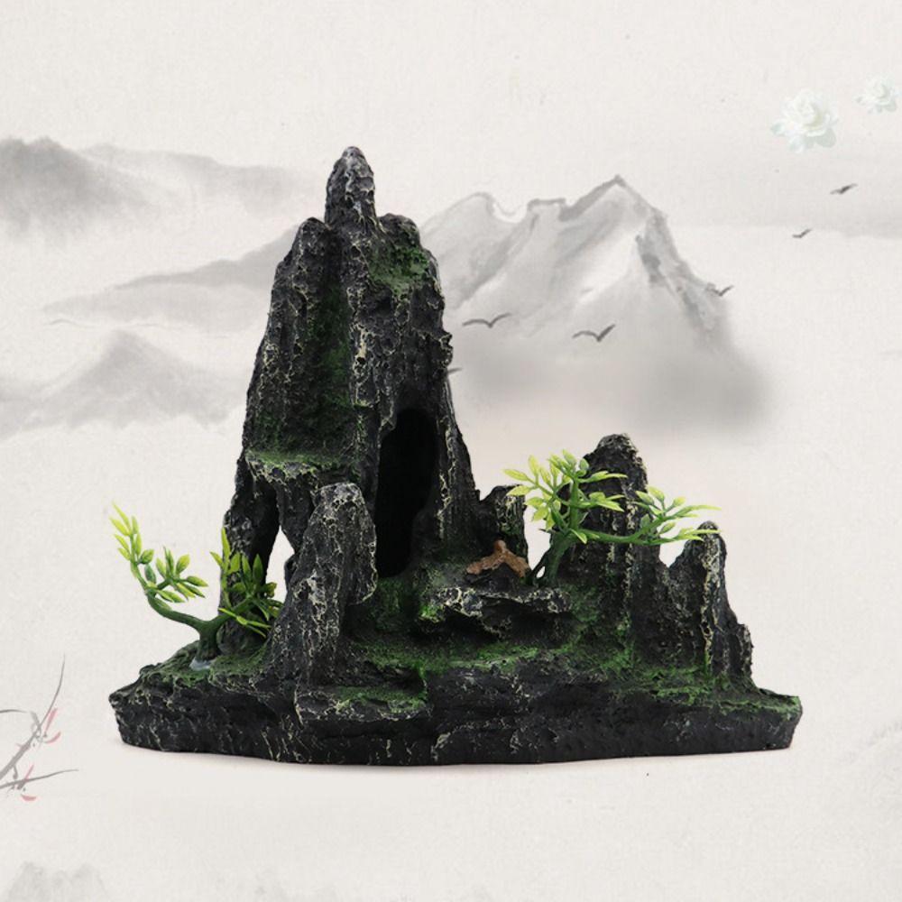 Creative Aquarium Rockery Mountain Decoration Resin Mountain Stone Statue  Gift