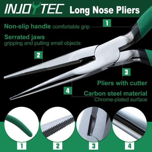 INJOYTEC 8-inch Long Nose Pliers, Heavy-Duty Wire Cutter, All-Purpose Long Nose Pliers, Multi-Function Electrician's Tool, Precision Work, Fine Work,