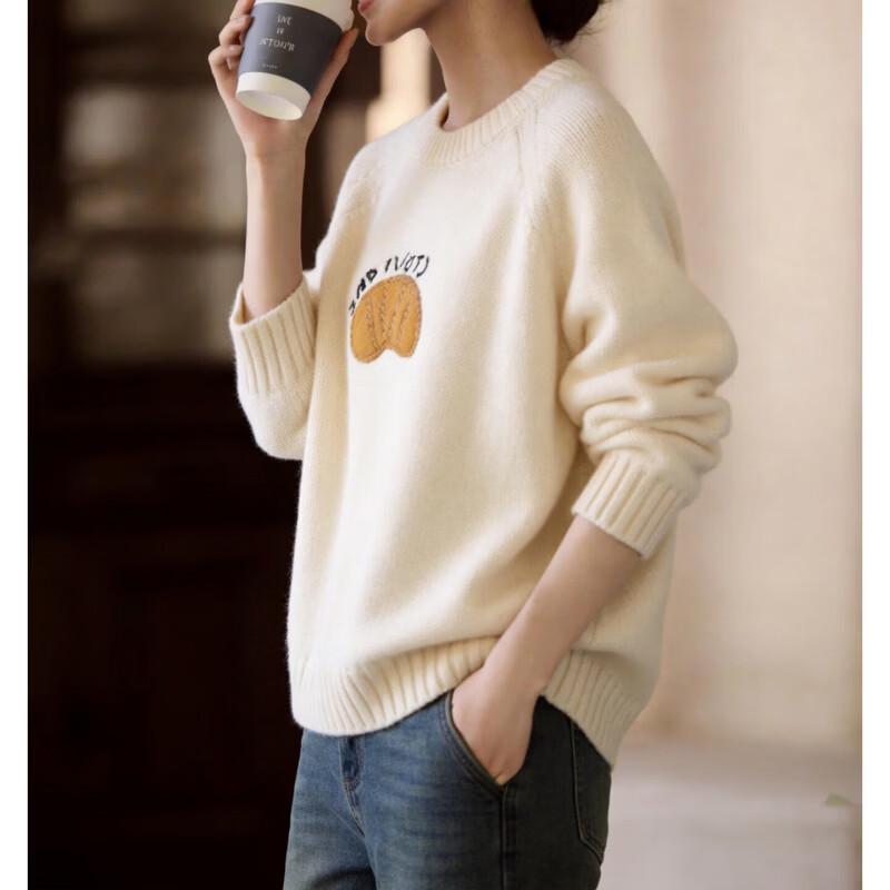 Basic House Women's Thickened Cartoon Embroidered Pullover Sweater