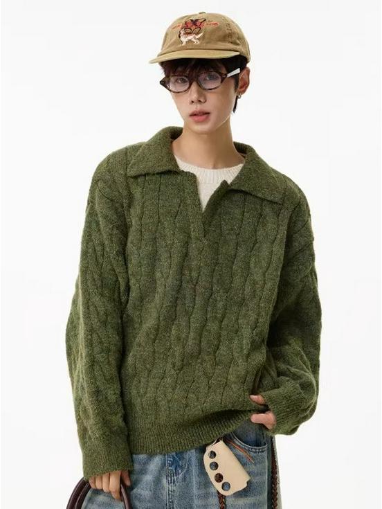 Unisex Faux Two-Piece V-Neck Knit Sweater - Loose, Lazy Style Wool Base Layer for Autumn/Winter.