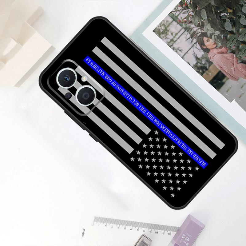 Police Styled Thin Blue Line Flag Case For OPPO Reno 8T 4Z 5Z 11F 10 Pro 4 5 6 8 7 Lite OPPO Find X6 X5 Pro X2 X3 Neo Cover
