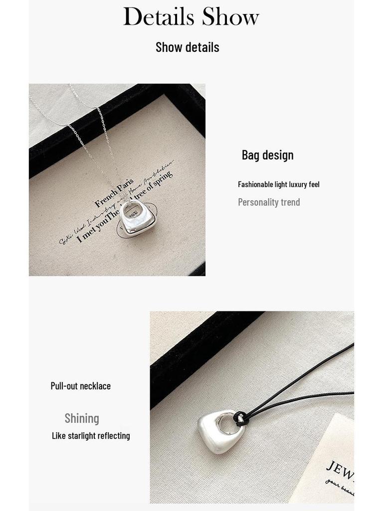 Minimalist Silver Pendant Necklace: Women's Adjustable Black Rope Sweater Chain