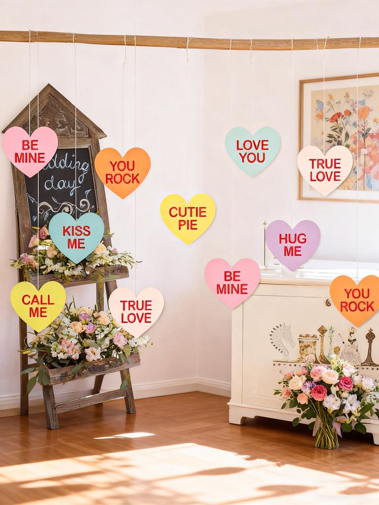 Valentine's Day Heart Hanging Decor Colorful Love Message Heart Ornament for Home Party Door Wall Decor Wedding Anniversary Gift